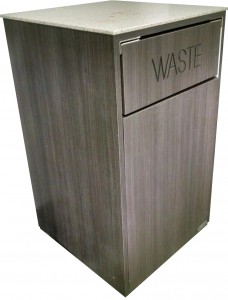 This image is a single wide Waste Receptacle unit that contains a pushable swing door to empty waste into.