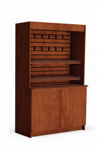Merchandiser with ADA compliant counter top and full width storage cabinet below counter