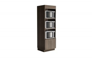 Break room cabinet for three commercial size microwaves stacked three high single wide