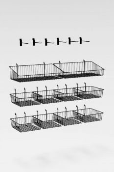 Hardware Package A - Hooks & Baskets for short 60" tall 48" wide merchandise display fixtures with or without a counter top.