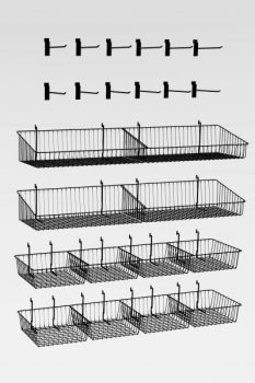 Hardware Package A - Baskets & Hooks for 48" wide merchandising display fixtures with or without a counter top.