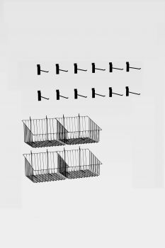 Hardware Package A - Shelves, Baskets & Hooks for 48" wide merchandising display fixtures for a cabinet base fixture