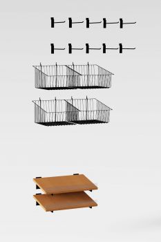 Hardware Package B - Shelves, Baskets & Hooks for 36” to 42" wide display fixtures for a coffee merchandiser fixture