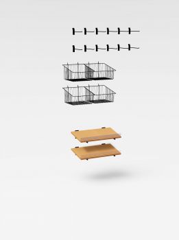 Hardware Package B - Shelves, Baskets & Hooks for 48" wide display fixtures for a coffee merchandiser fixture